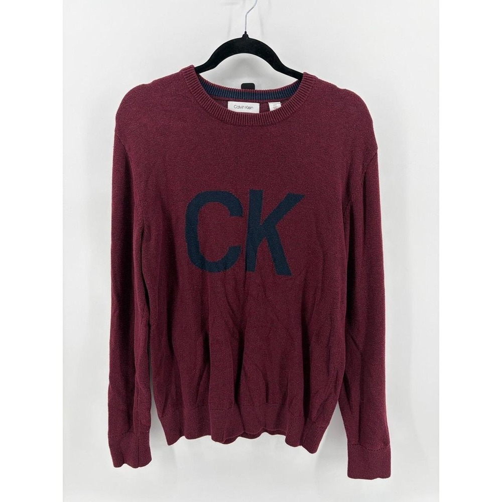 Calvin Klein Sweater, Maroon CK Logo, Lightweight Knit Stretch Classic, Sz Small